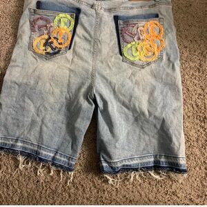 Stylish Denim Men Shorts with Colorful Embroidery